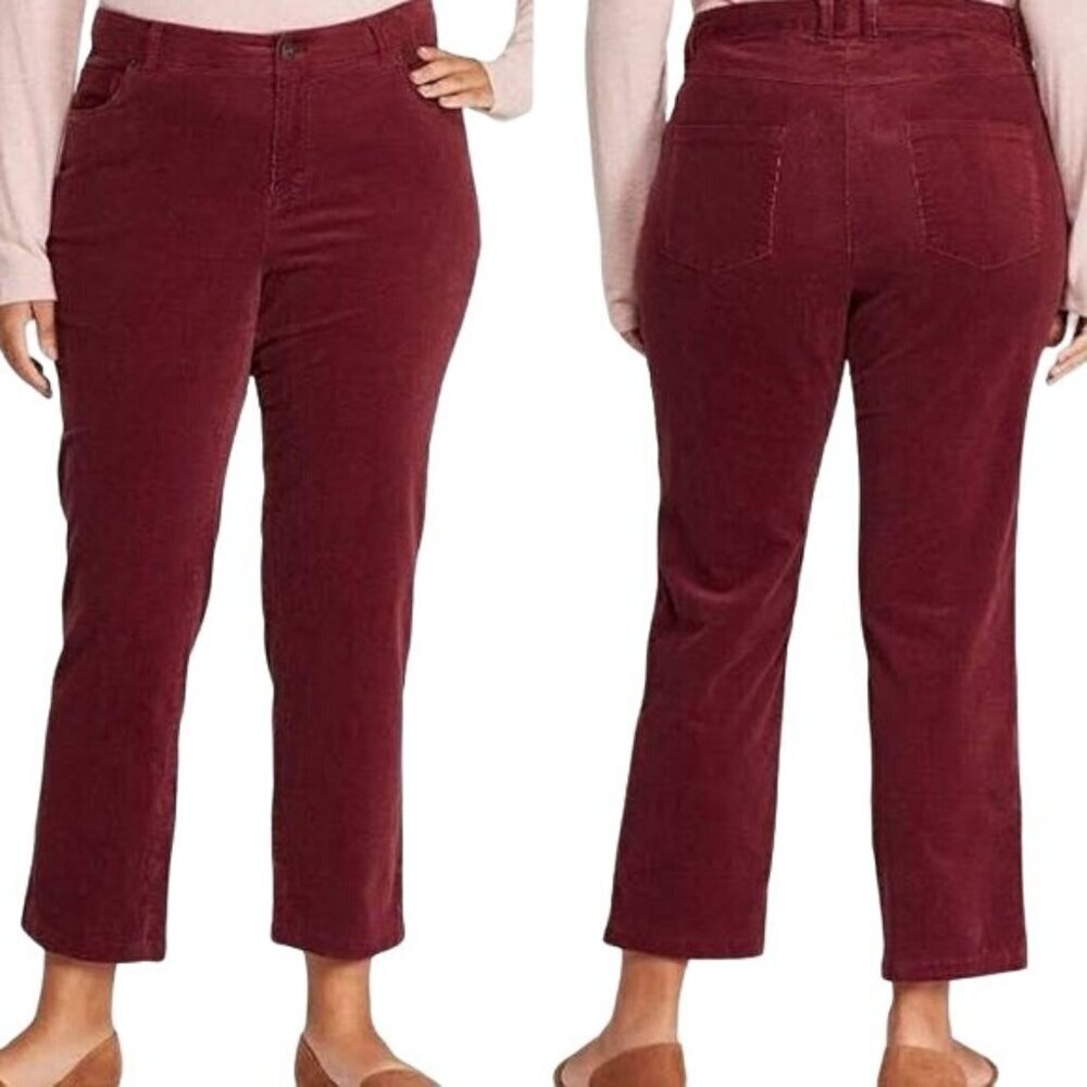 Ava & Viv Plus Skinny Straight Fit Cropped Corduroy Pants Dark Burgundy